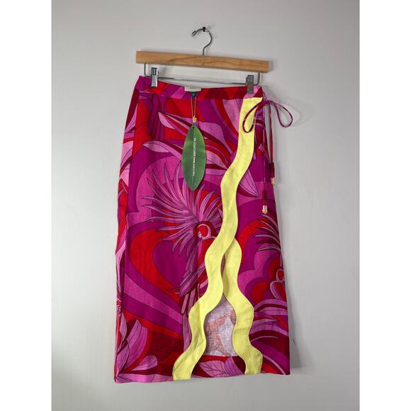 NWT Farm Rio Floral Embroidered Endless Summer Red Wrap Skirt Red Yellow Sz: XS - Picture 2 of 8